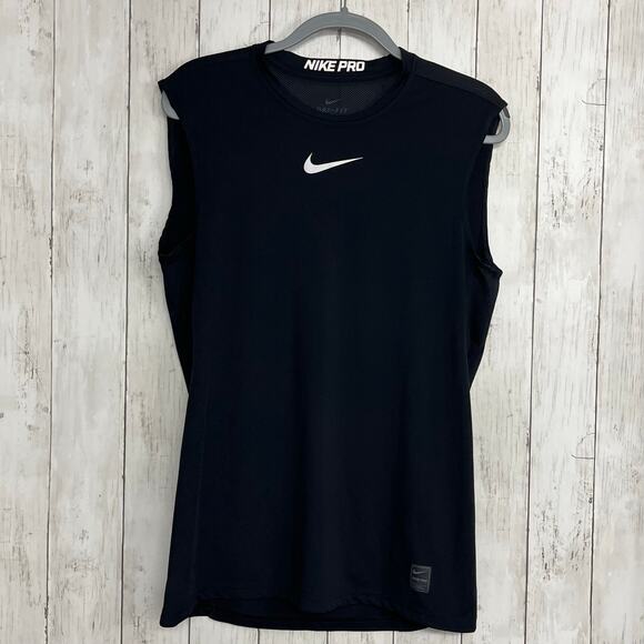 Nike Pro Black White Center Swoosh Sleeveless Workout Gym Tank Top Medium - Picture 1 of 9